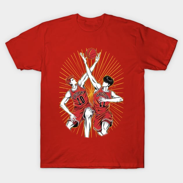 Hanamichi Sakuragi - Kaede Rukawa T-Shirt by Marston Store